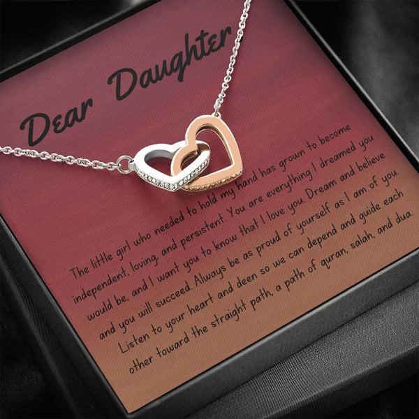 Faith and Guidance | Interlocking Qulub necklace for daughter with message card - MuslimwithMe