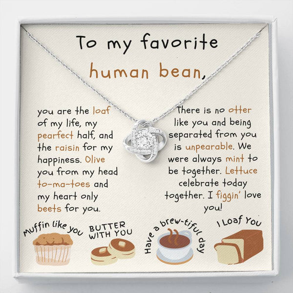 Favorite human bean, Necklace gift message card, gift for wife, gift for girlfriend, food lover, puns,funny card,gift for her,food - MuslimwithMe