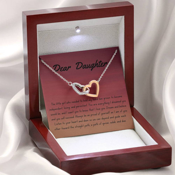 Faith and Guidance | Interlocking Qulub necklace for daughter with message card - MuslimwithMe