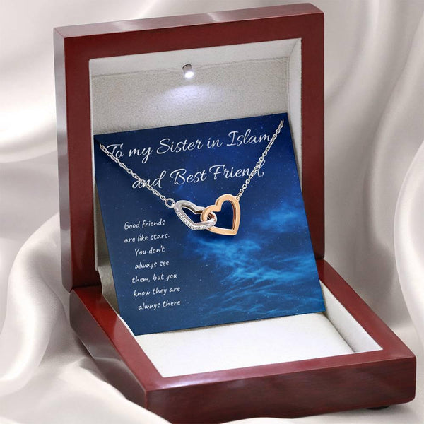 Always There | Interlocking Qulub necklace for friend with letter - MuslimwithMe
